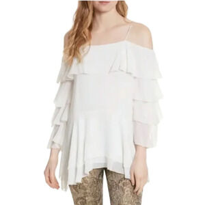 Alice + Olivia Silk Open Shoulder Layered Top  Size